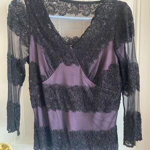 Karen Kane Black Lace Top with Purple Lining